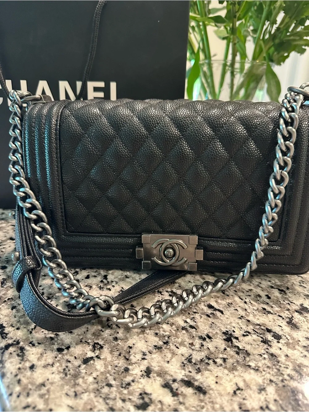 NWOT Luxury Medium Black Quilted Flap Bag Chain Strap Silver Hardware